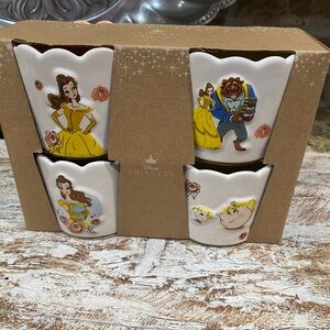 Rae Dunn Beauty and the Beast scalloped 3d designs ramekin set of 4 - Brand new!
